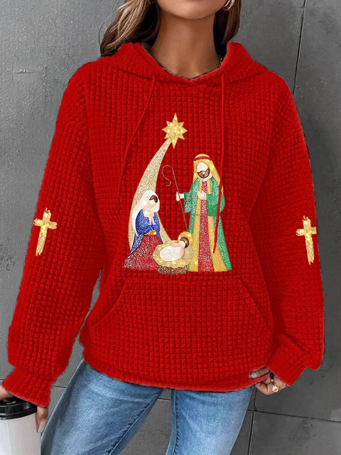 Women's Jesus Nativity Casual Waffle Hoodie