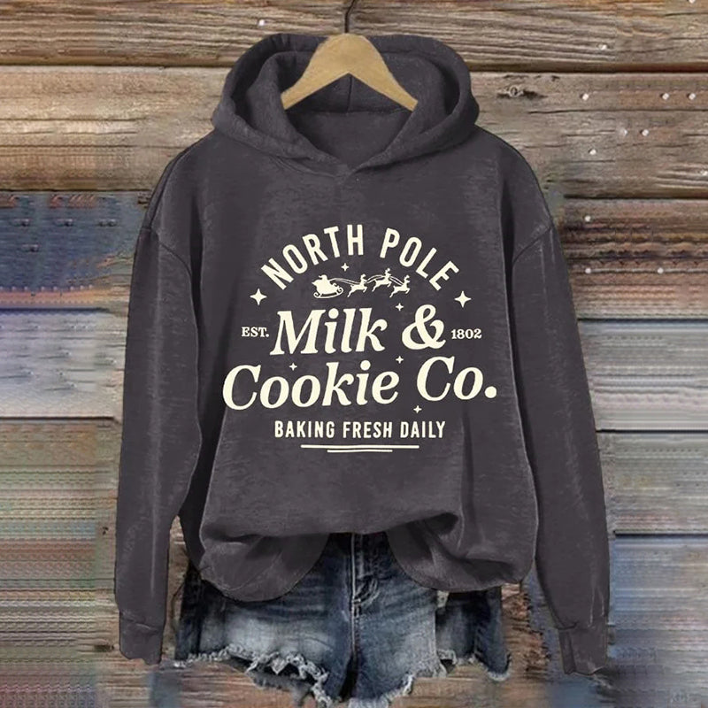 Christmas Milk & Cookie Co. Printed Casual Long Sleeved Hoodie