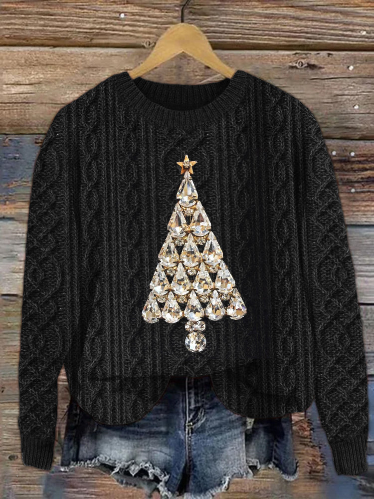 Christmas Tree Diamond Art Cable Knit Sweater