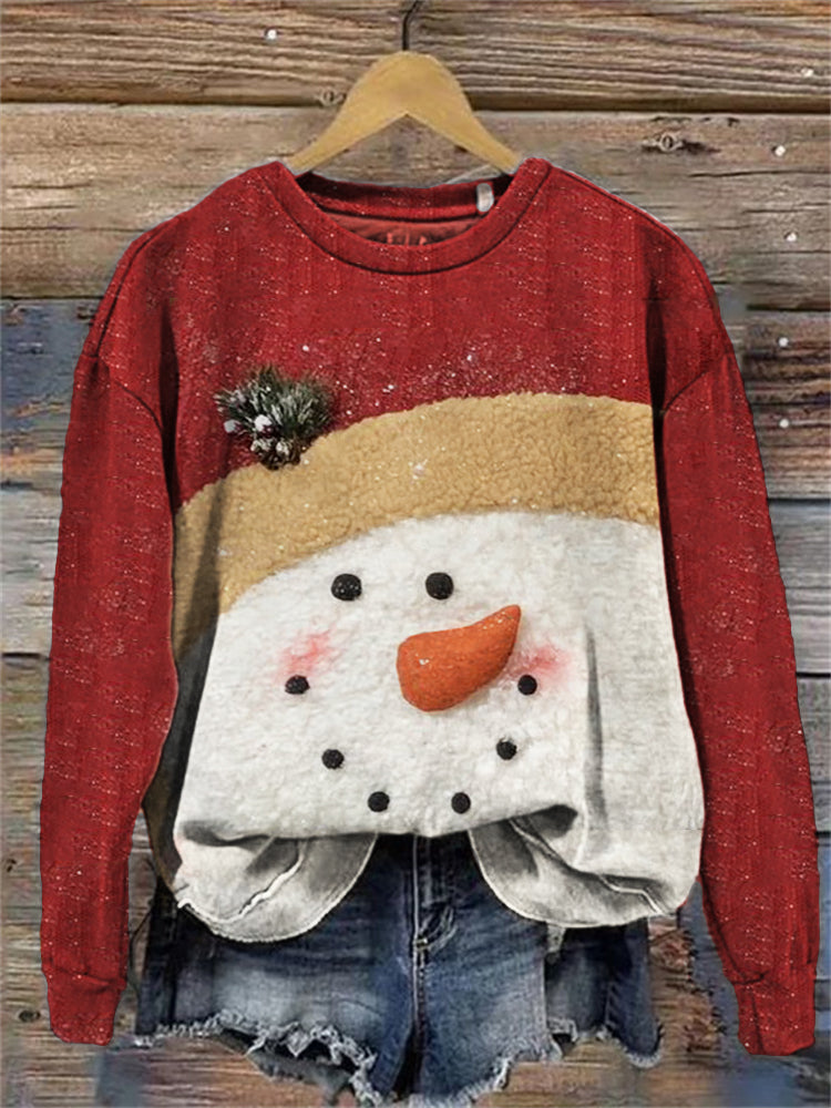 Lovely Snowman Contrast Fleece Art Sweatshirt