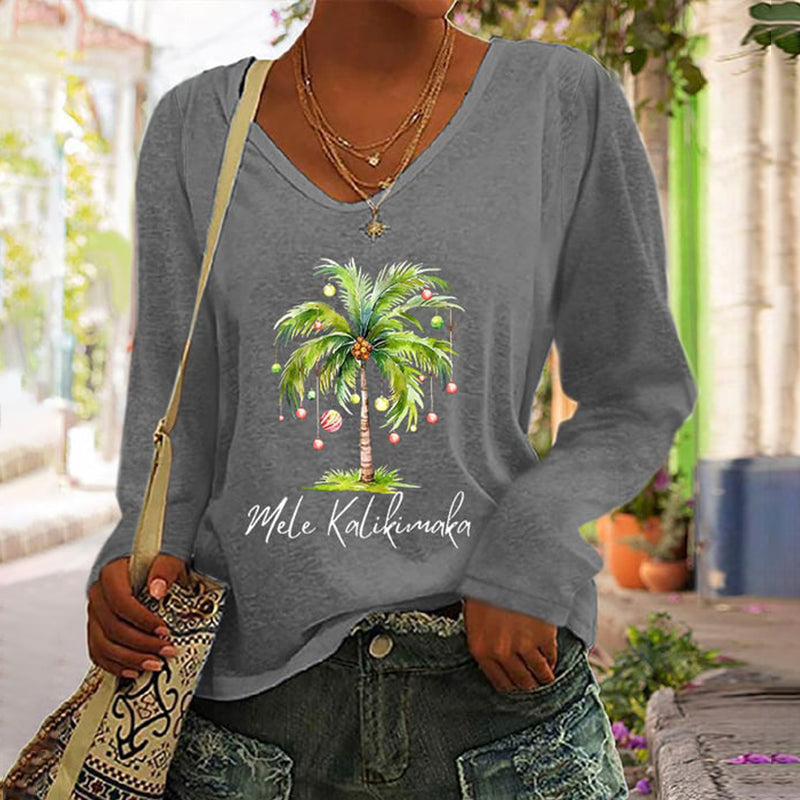 Mele Kalikimaka Printed Long Sleeve T-Shirt