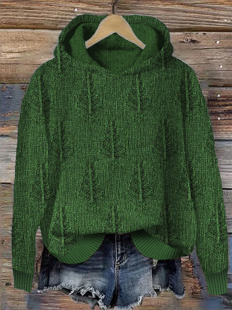 Christmas Trees Jacquard Cozy Knit Hoodie