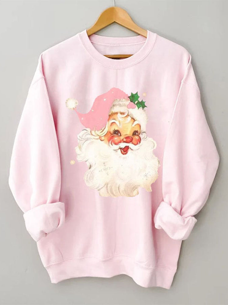 Christmas Pink Santa Print Sweatshirt