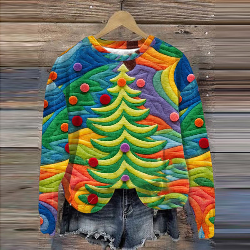 Abstract Christmas Tree Print Sweatshirt