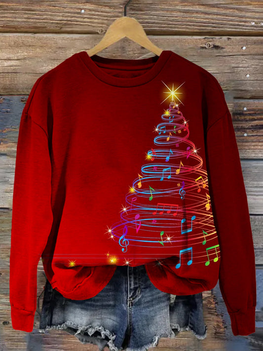 Musical Christmas Tree Graphic Comfy Sweatshirt