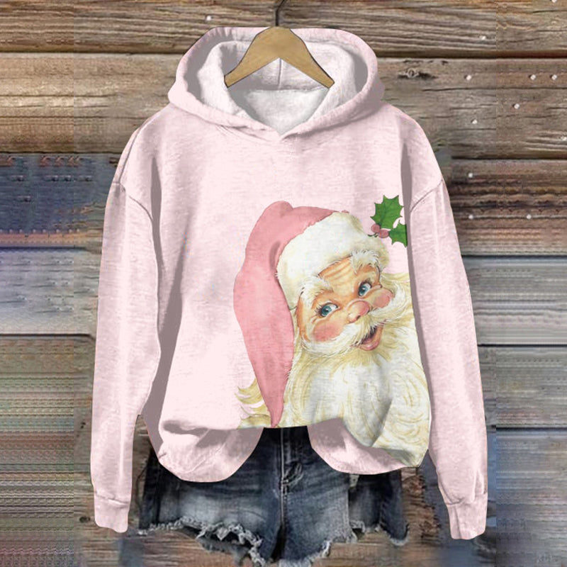 Santa Print Long Sleeve Hoodie