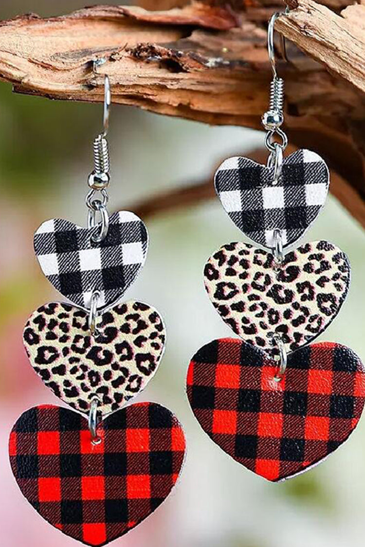 Fashion Heart Check Print Earrings