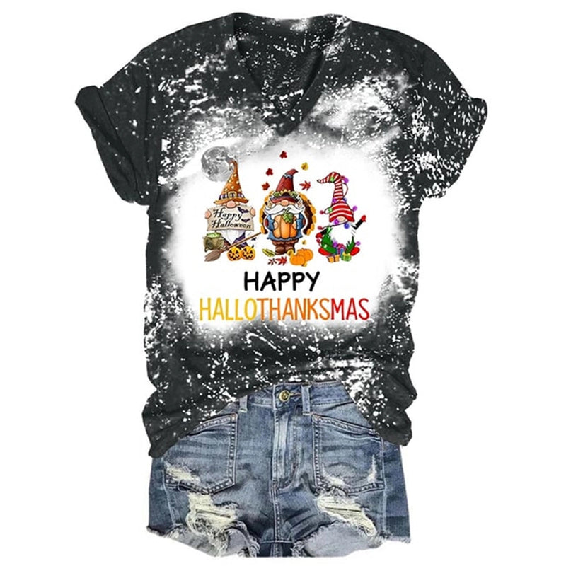 Happy Hallothanksmas Gnomes Print T Shirt