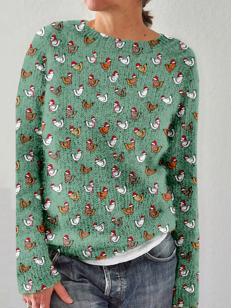 Christmas Chickens Graphic Cozy Knit Sweater