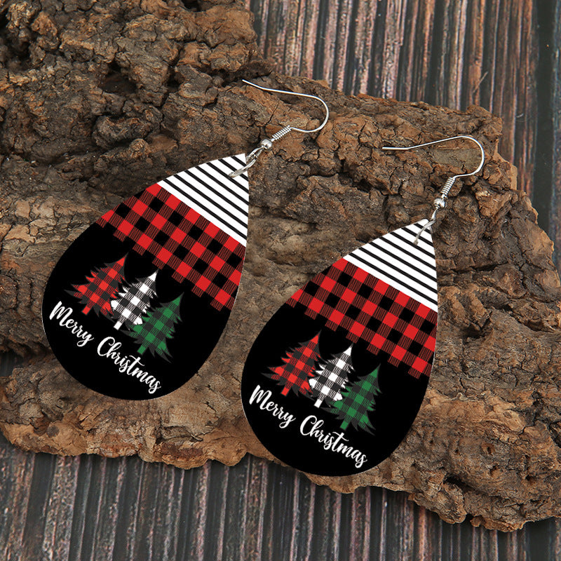 Vintage Check And Stripe Panel Christmas Tree Earrings