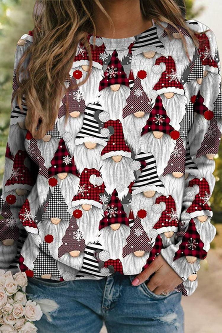 Casual Christmas Gnome Print Sweatshirt