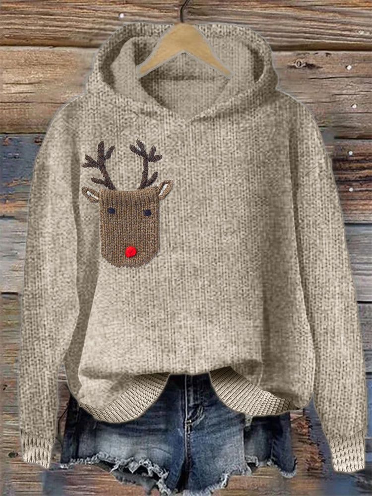 Christmas Reindeer Inspired Cozy Knit Hoodie