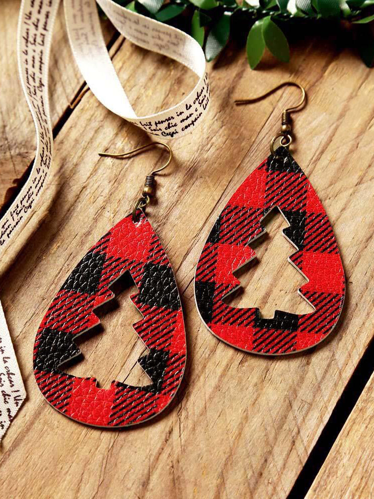 Fashion Check Cutout Christmas Tree Earrings