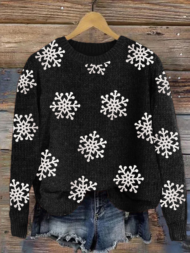 Snowflakes Plush Pattern Cozy Knit Sweater