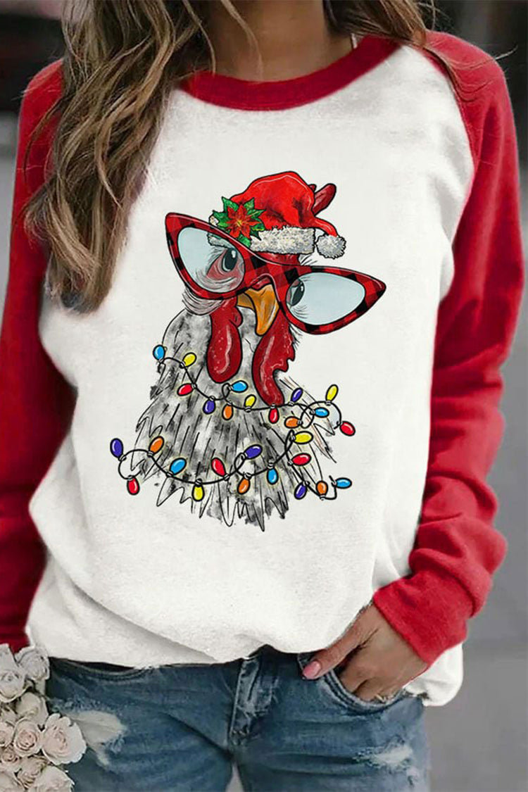 Chicken Light Print Round Neck Casual Sweatshirt