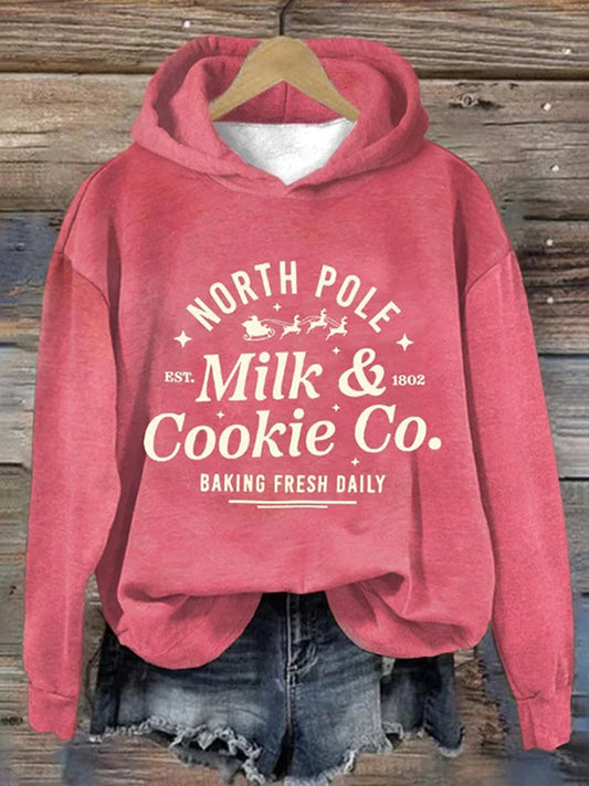 Christmas Milk & Cookie Co. Printed Casual Long Sleeved Hoodie