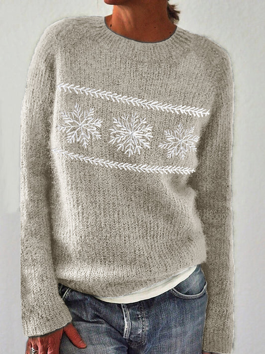 Snowflakes Embroidery Art Cozy Knit Sweater