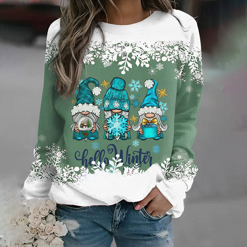 Hello Winter Gnomes Snowflake Long Sleeve Sweatshirt