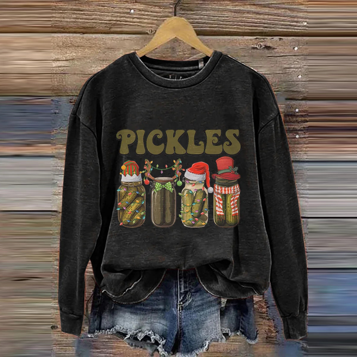 Canned Pickles Christmas Vintage Pickles Jar Xmas Light Print Sweatshirt