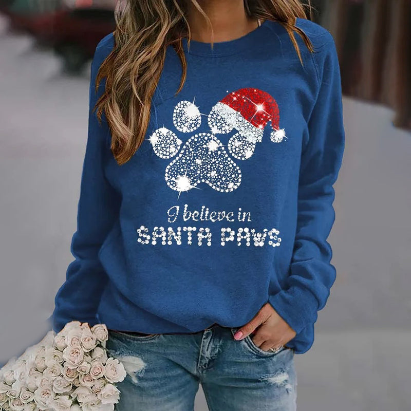 Vintage I Believe In Santa Paws Print Sweatshirt