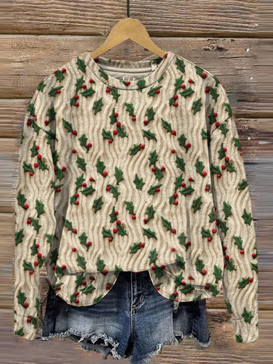 Christmas Embroidered Pattern Printed Casual Sweatshirt