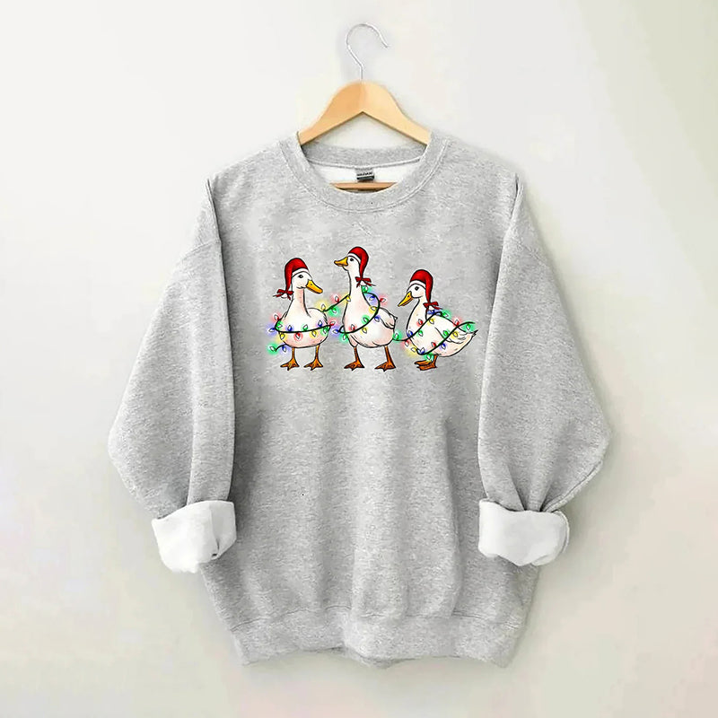 Christmas Ducks Round Neck Casual Sweatshirt