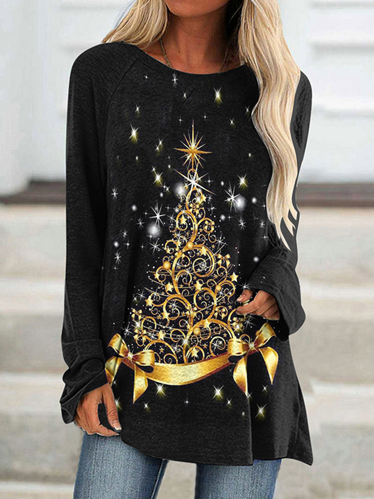 Christmas Tree Print Long Sleeve Casual Tunic