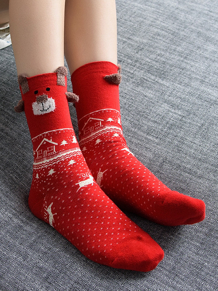 Cute Christmas Reindeer Casual Knit Socks