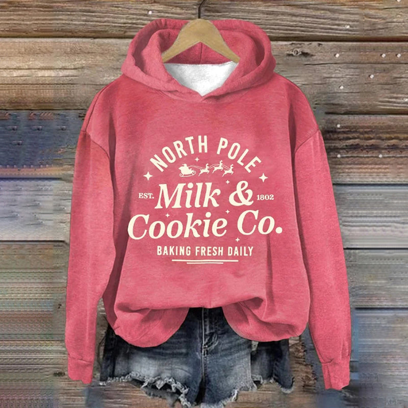 Christmas Milk & Cookie Co. Printed Casual Long Sleeved Hoodie