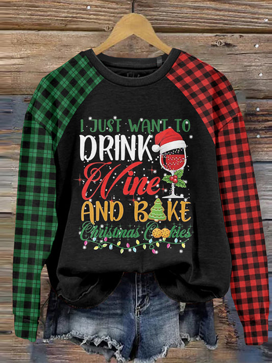 Christmas Checker Colorblock Printed Sweatshirt