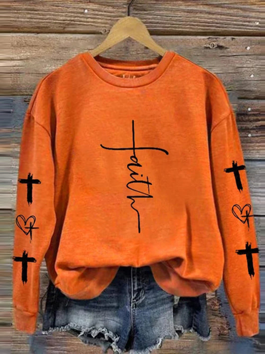 Women's Faith Love Cross Printed Sweatshirt