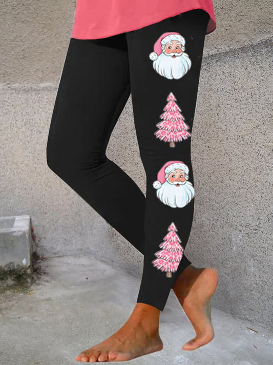 Santa And Christmas Tree Print Leggings