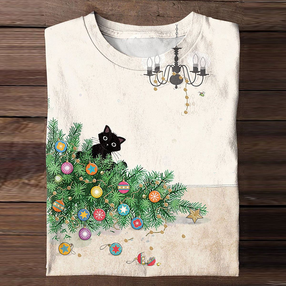 Christmas Funny Cat Print Long Sleeve T-Shirt