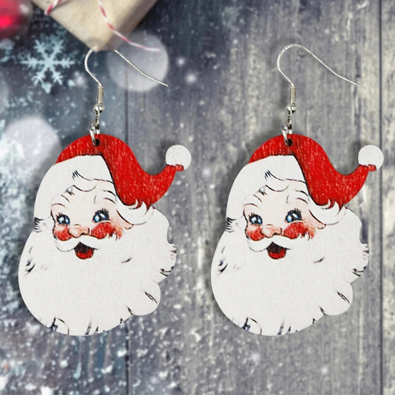 Christmas Earrings Santa Wood Earrings