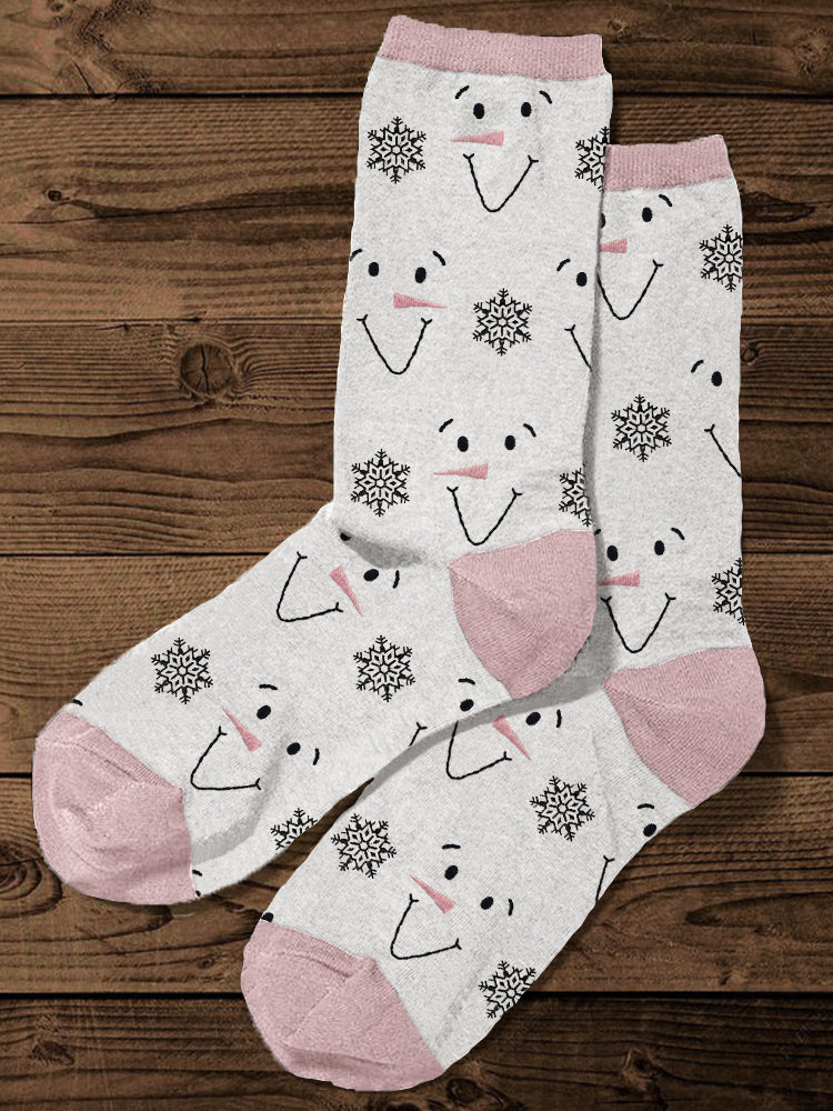 Snowman Faces & Snowflakes Embroidery Pattern Socks