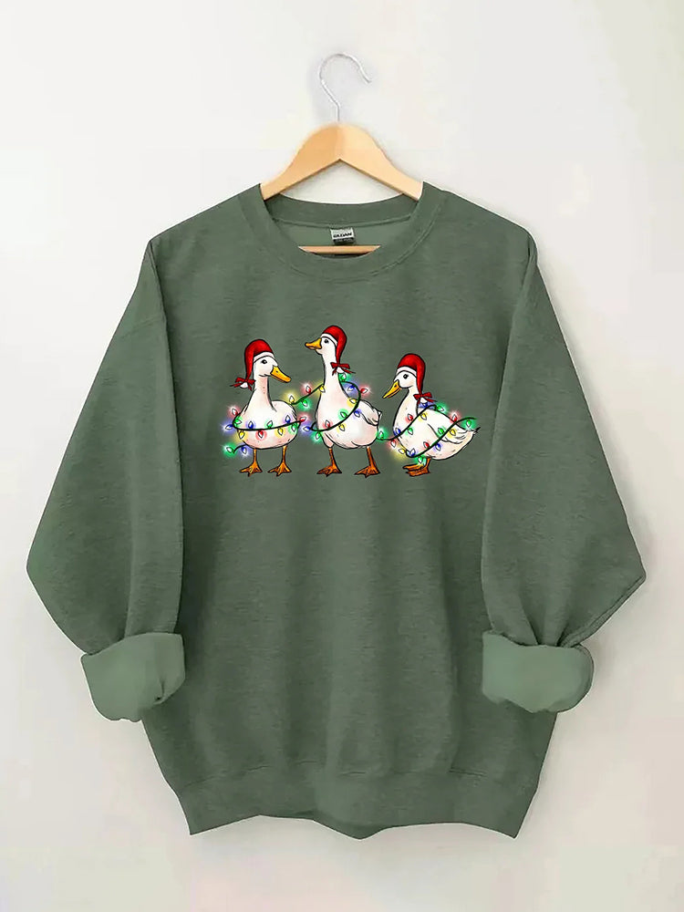 Christmas Ducks Round Neck Casual Sweatshirt