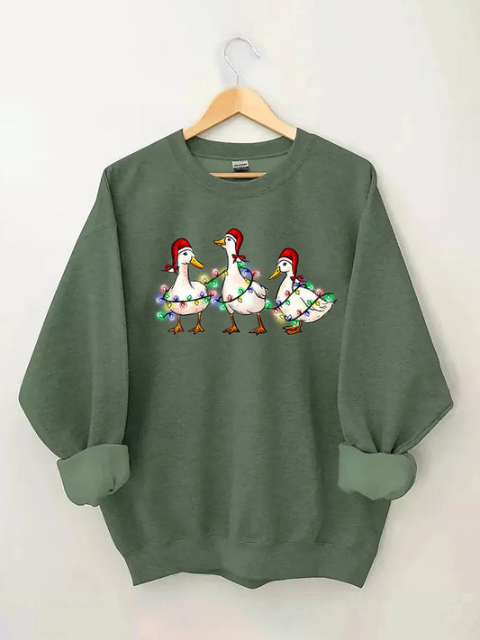 Christmas Ducks Round Neck Casual Sweatshirt