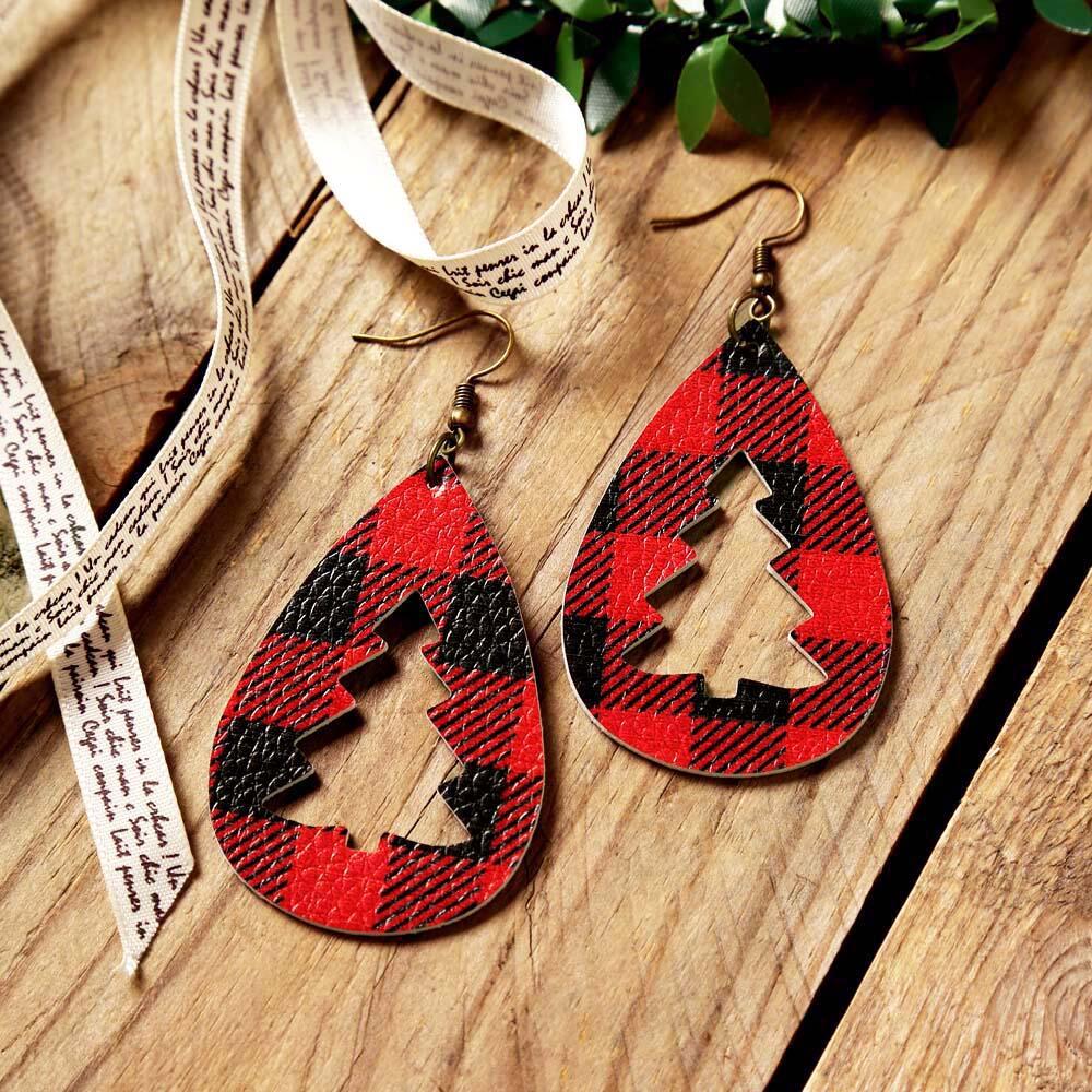 Fashion Check Cutout Christmas Tree Earrings