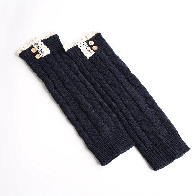 Soft Warm Lace Button Retro Jacquard Knitted Socks