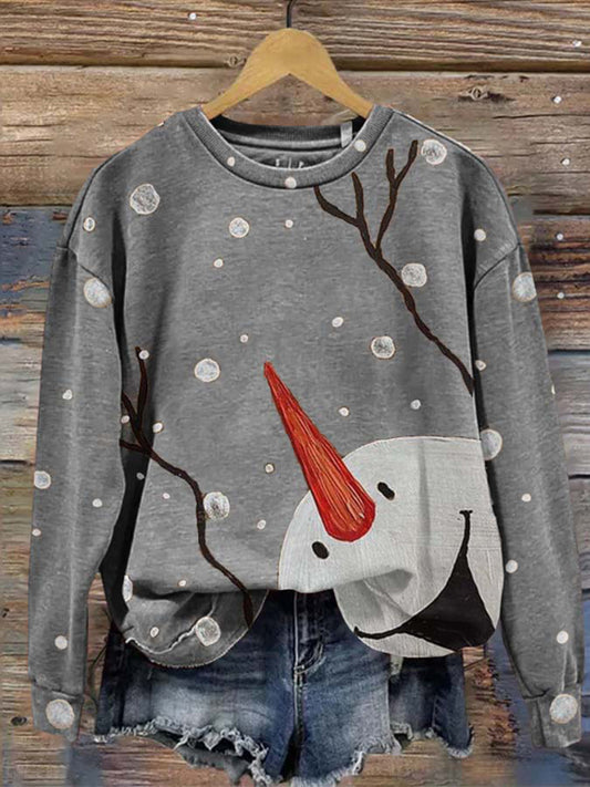 Women's Snowman Casual Print Round Neck Sweatshirt