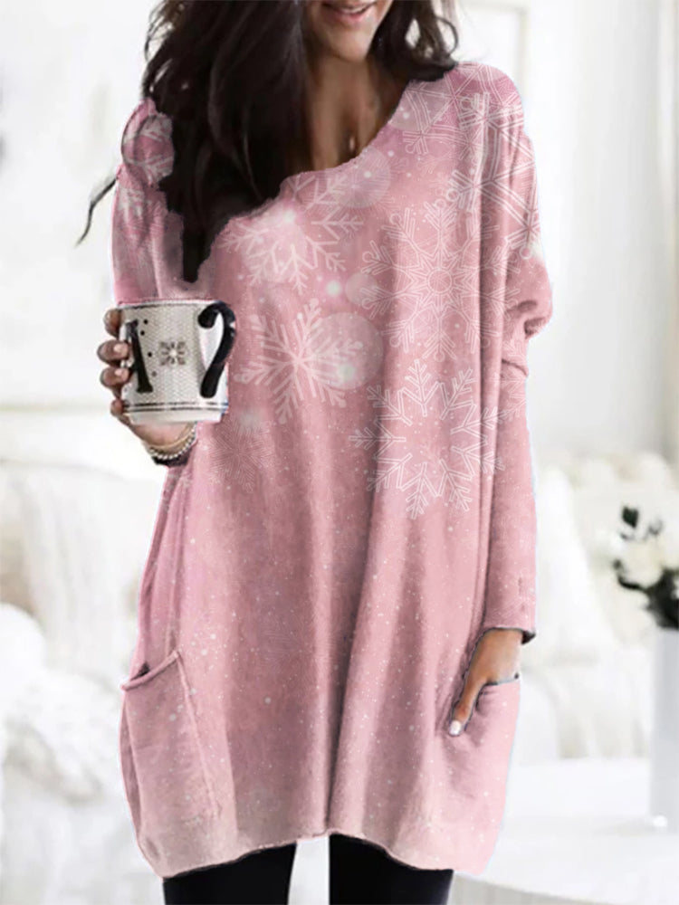 Elegant Pink Snowflakes Art Cozy Tunic