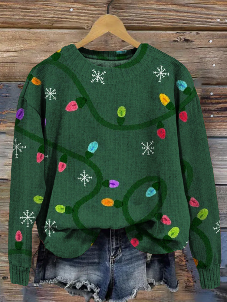 Christmas Lights & Snowflakes Graphic Cozy Knit Sweater