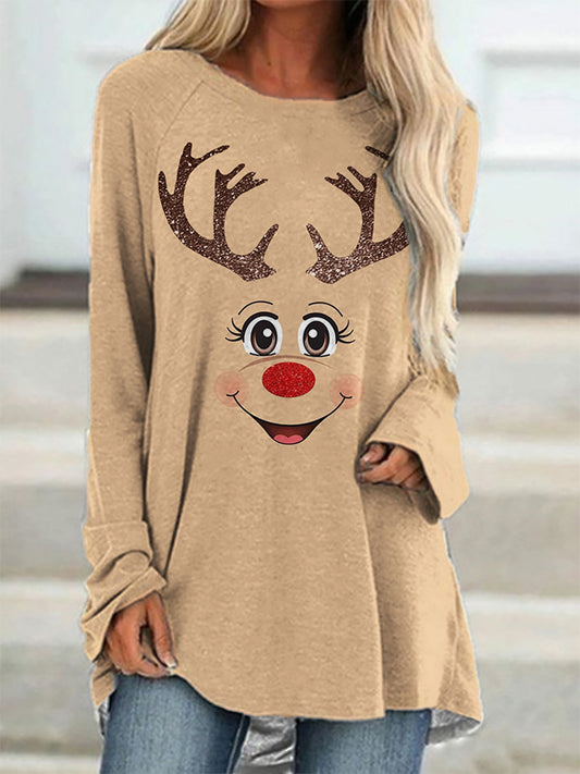 Christmas Cartoon Reindeer Long Sleeve T Shirt