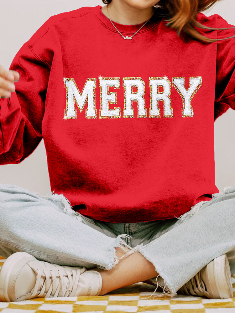 Merry Christmas Glitter Art Vintage Cozy Sweatshirt