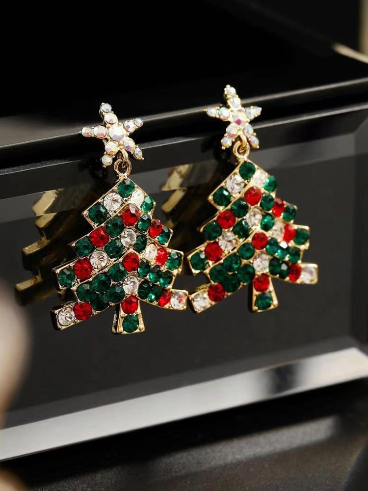 Colorful Snowflake Christmas Tree Earrings