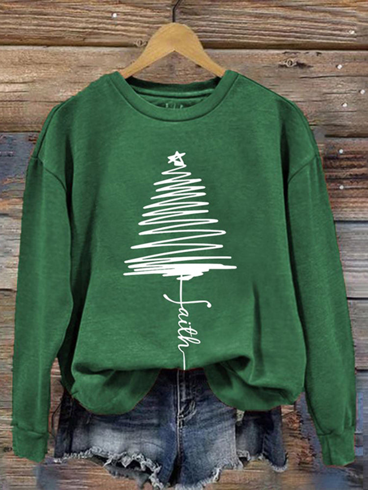 Faith Christmas Tree Long Sleeve Sweatshirt