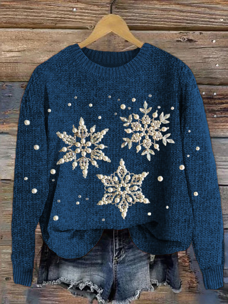 Snowflakes Pearls Jewelry Art Cozy Knit Sweater