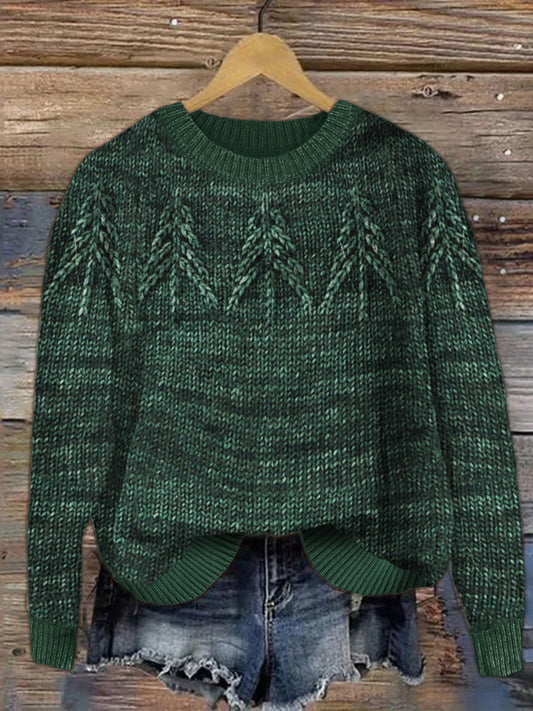 Forest Christmas Trees Crochet Jacquard Cozy Knit Sweater