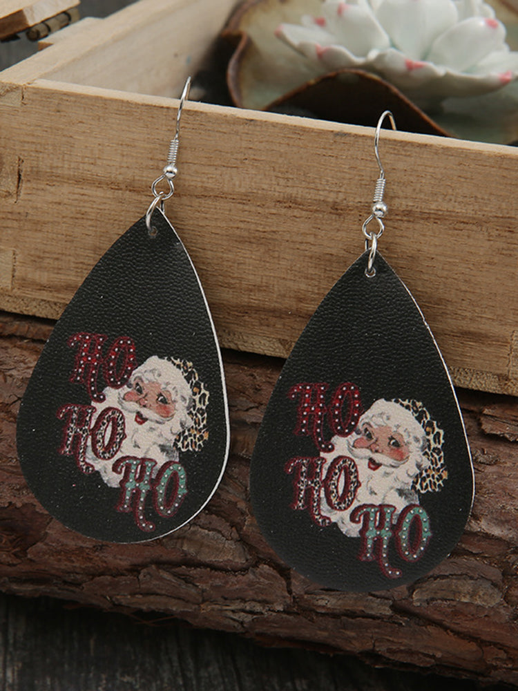 Christmas Vintage Leopard Print Santa Leather Earrings