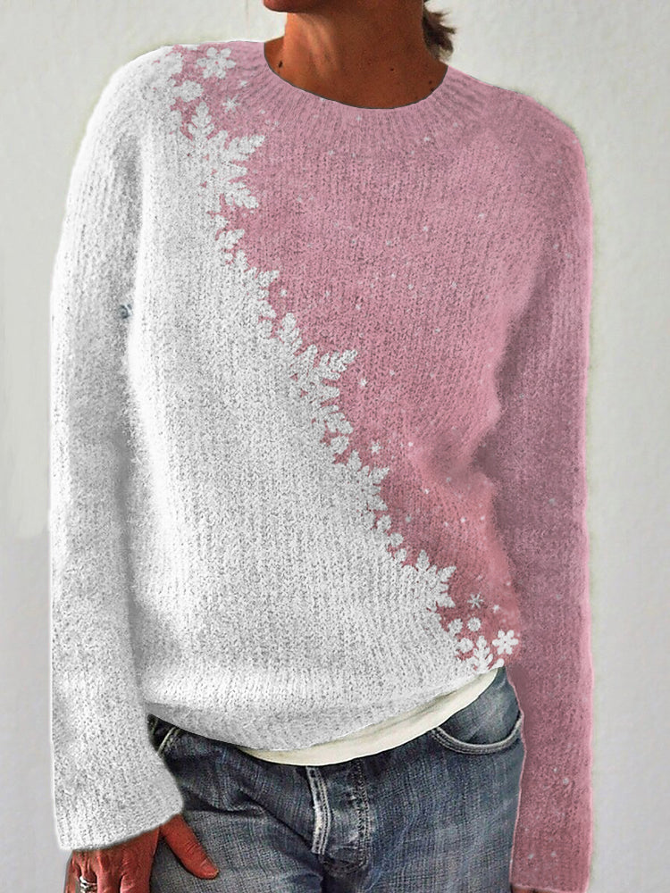 Classy Snowflakes Contrast Color Cozy Knit Sweater